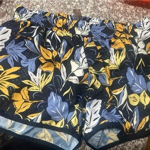 dip Women's Athletic Shorts - Blue and Yellow Leaf Print